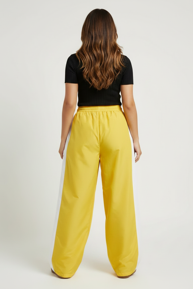 Pantalon Parachute Jaune Ample Sporty Décontracté Femme - Polyester - vue 2