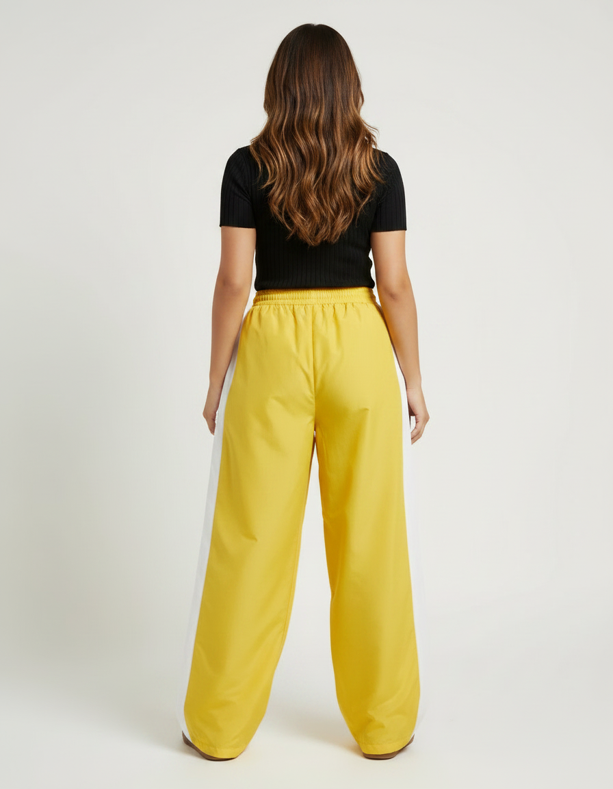 Pantalon Parachute Jaune Ample Sporty Décontracté Femme - Polyester - vue 2