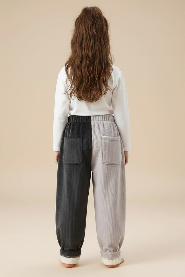 Pantalon Parachute Bicolore Velours Côtelé Ours Doublé - Multicolore Cordé - vue 2
