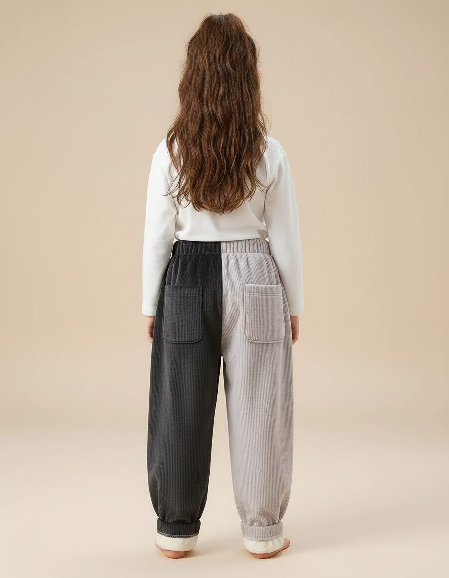 Pantalon Parachute Bicolore Velours Côtelé Ours Doublé - Multicolore Cordé - vue 2