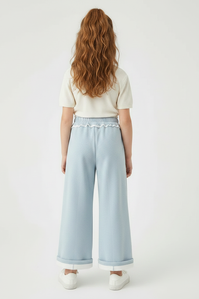 Pantalon Parachute Bleu Ciel Ample Molletonné Fille - vue 2