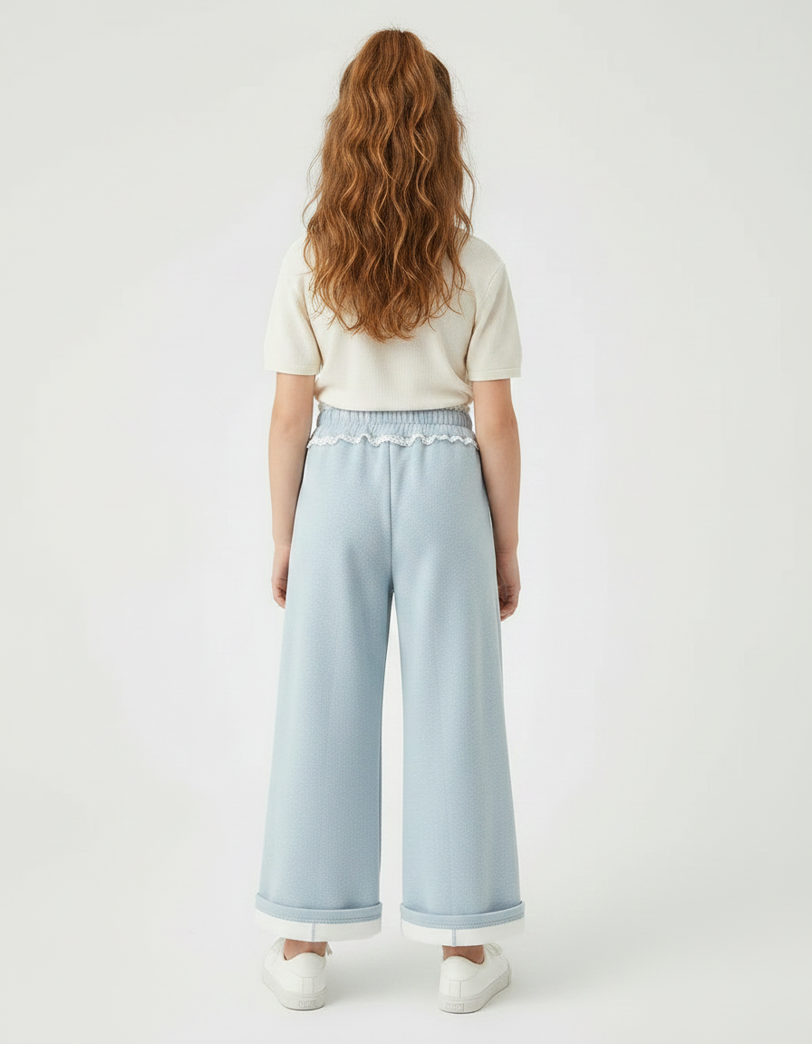 Pantalon Parachute Bleu Ciel Ample Molletonné Fille - vue 2
