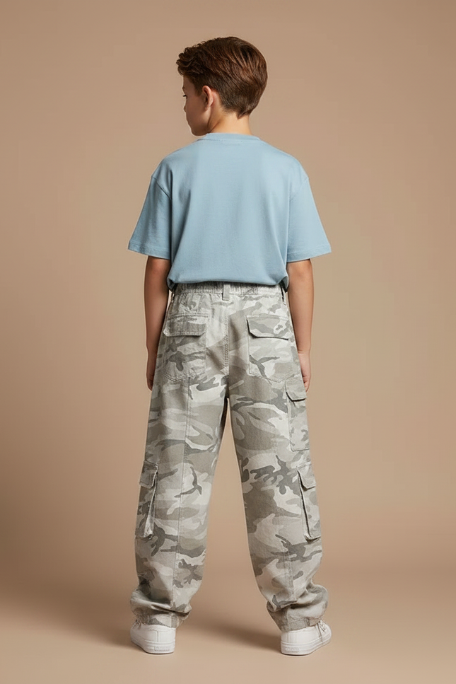 Pantalon Parachute Camouflage Cargo Ample Garçon Coton - Gris - vue 2