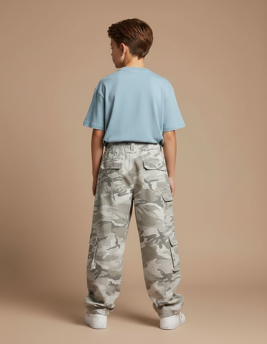 Pantalon Parachute Camouflage Cargo Ample Garçon Coton - Gris - vue 2
