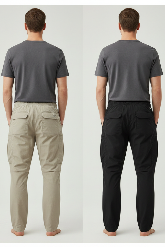 Pantalon Parachute Cargo Décontracté Ample Homme Léger - Beige Polyester - vue 2