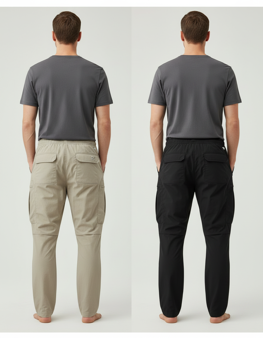 Pantalon Parachute Cargo Décontracté Ample Homme Léger - Beige Polyester - vue 2