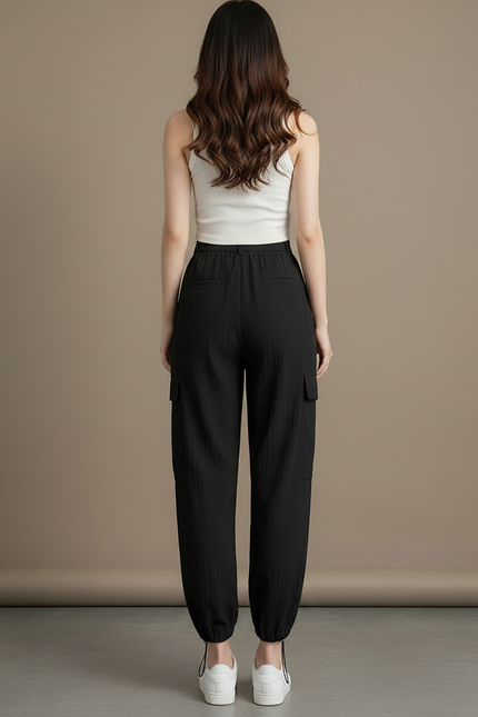 Pantalon Parachute Noir Ample Fluide Cargo Femme - Viscose - vue 2