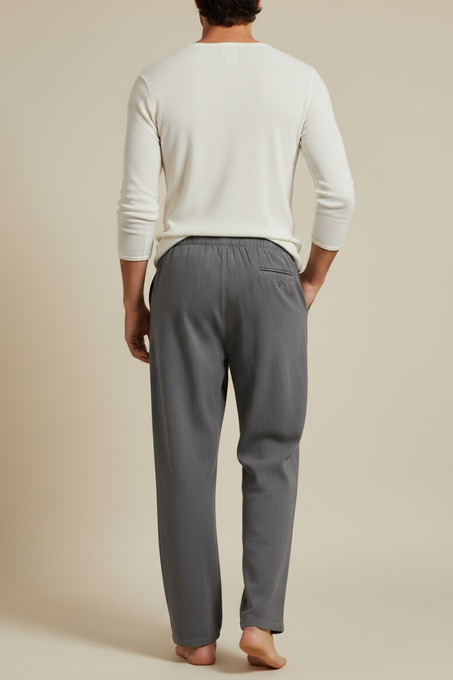 Pantalon Parachute Gris Coton Lin Ample Cordon Homme - vue 2