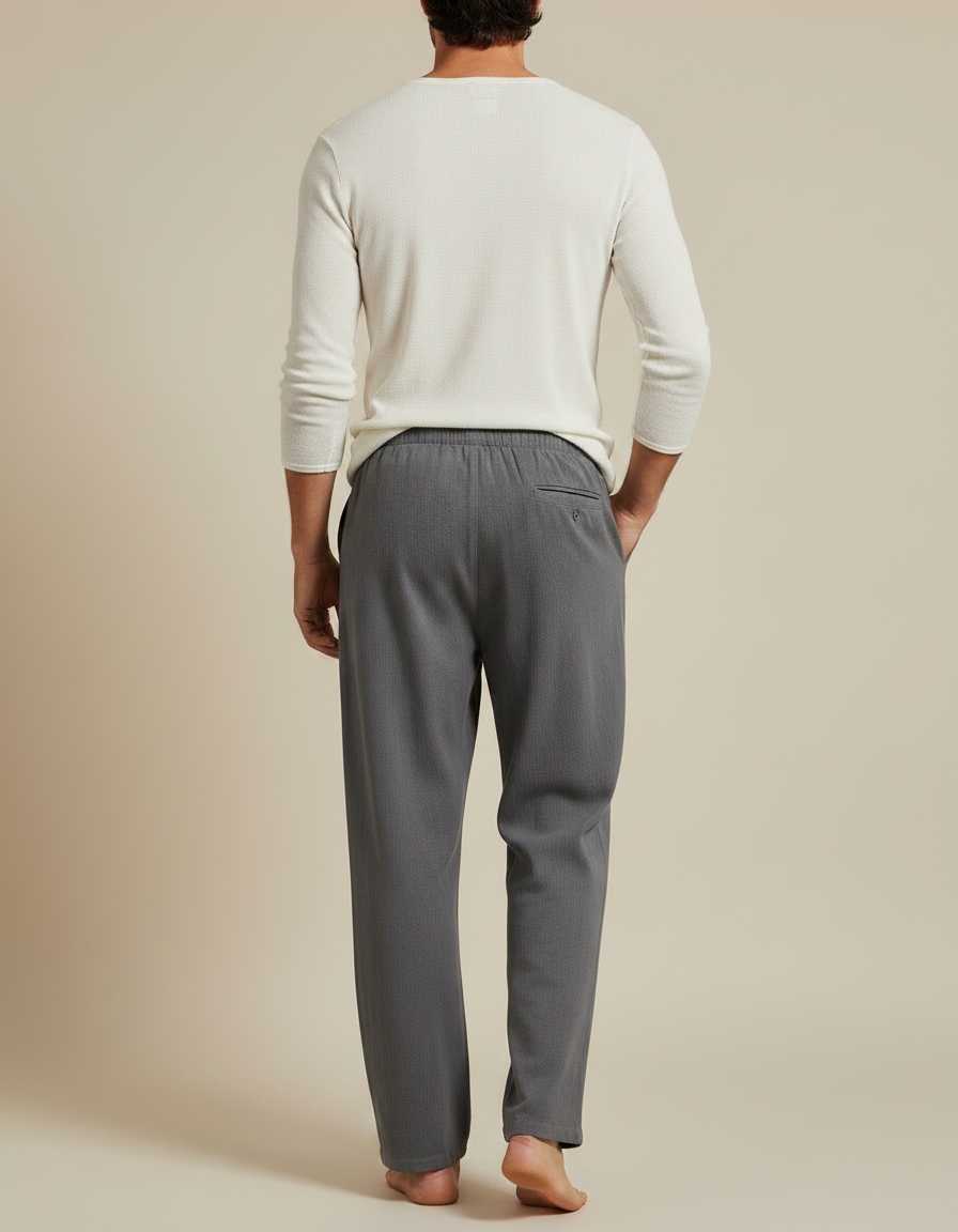 Pantalon Parachute Gris Coton Lin Ample Cordon Homme - vue 2