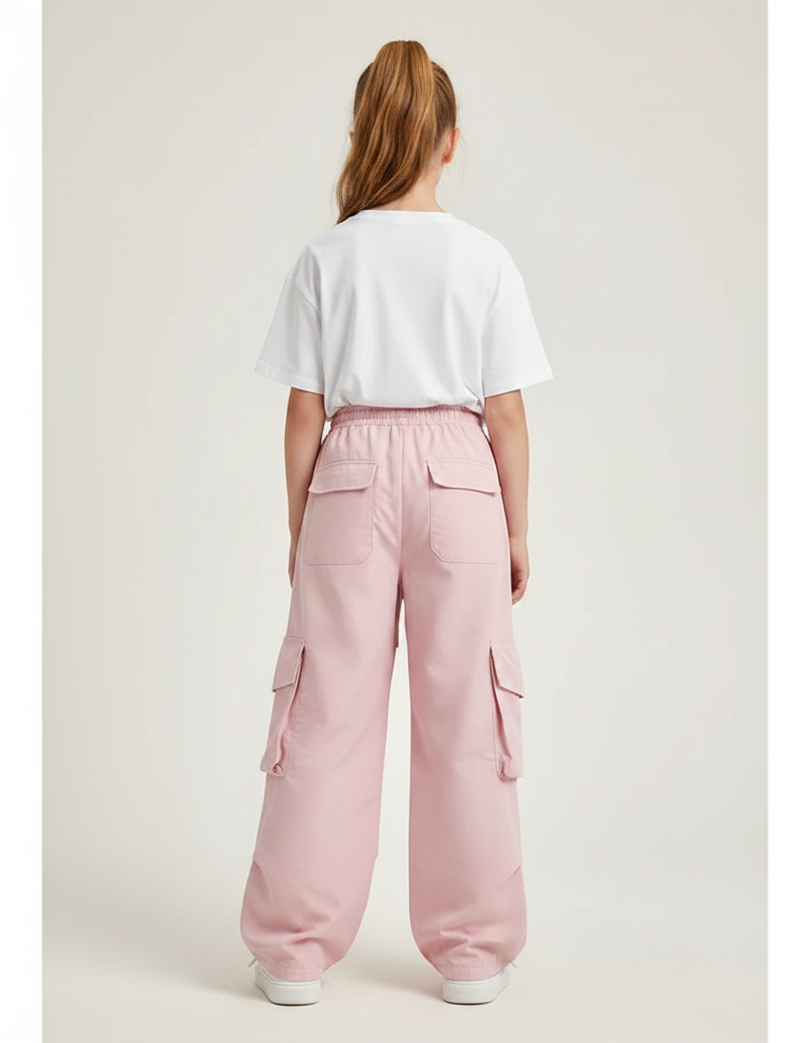 Pantalon Parachute Fille Baggy Nylon - Rose Polyester - vue 2