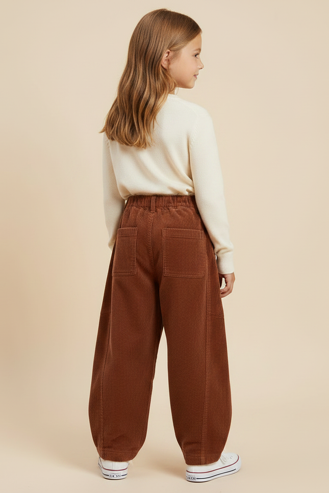 Pantalon Parachute Côtelé Marron Ample Enfant Doux - Cordé - vue 2