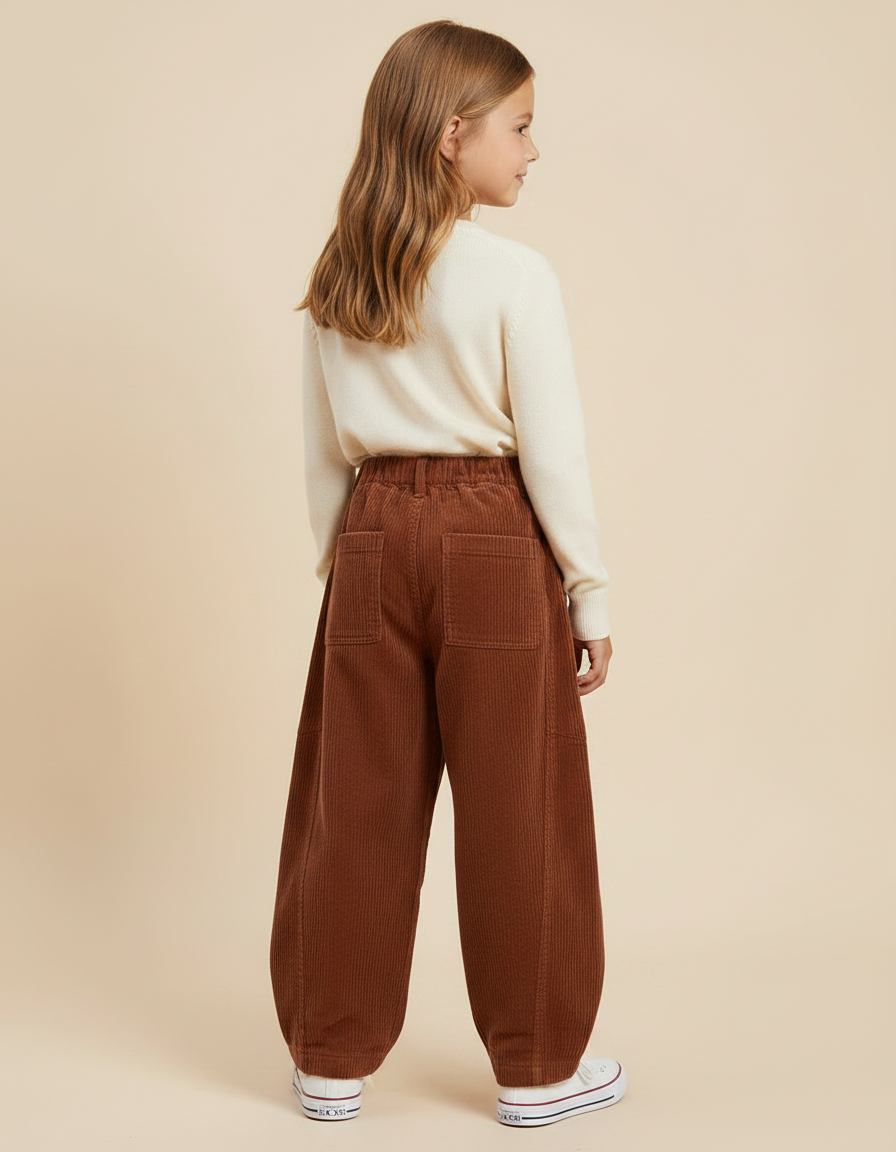 Pantalon Parachute Côtelé Marron Ample Enfant Doux - Cordé - vue 2