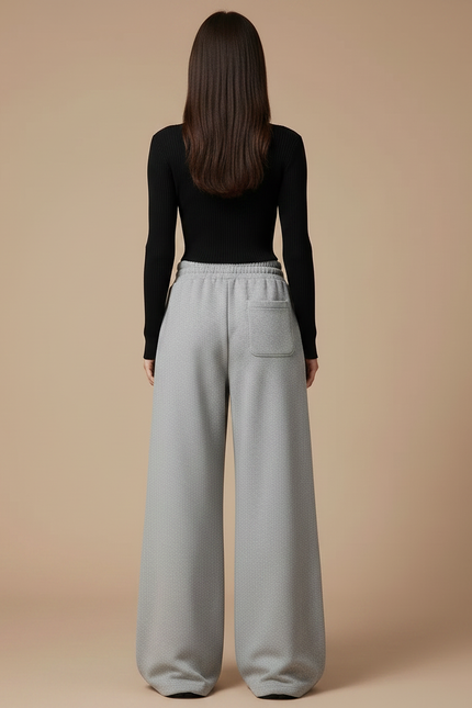 Pantalon Parachute Gris Ample Cordon Décontracté Molletonné - vue 2