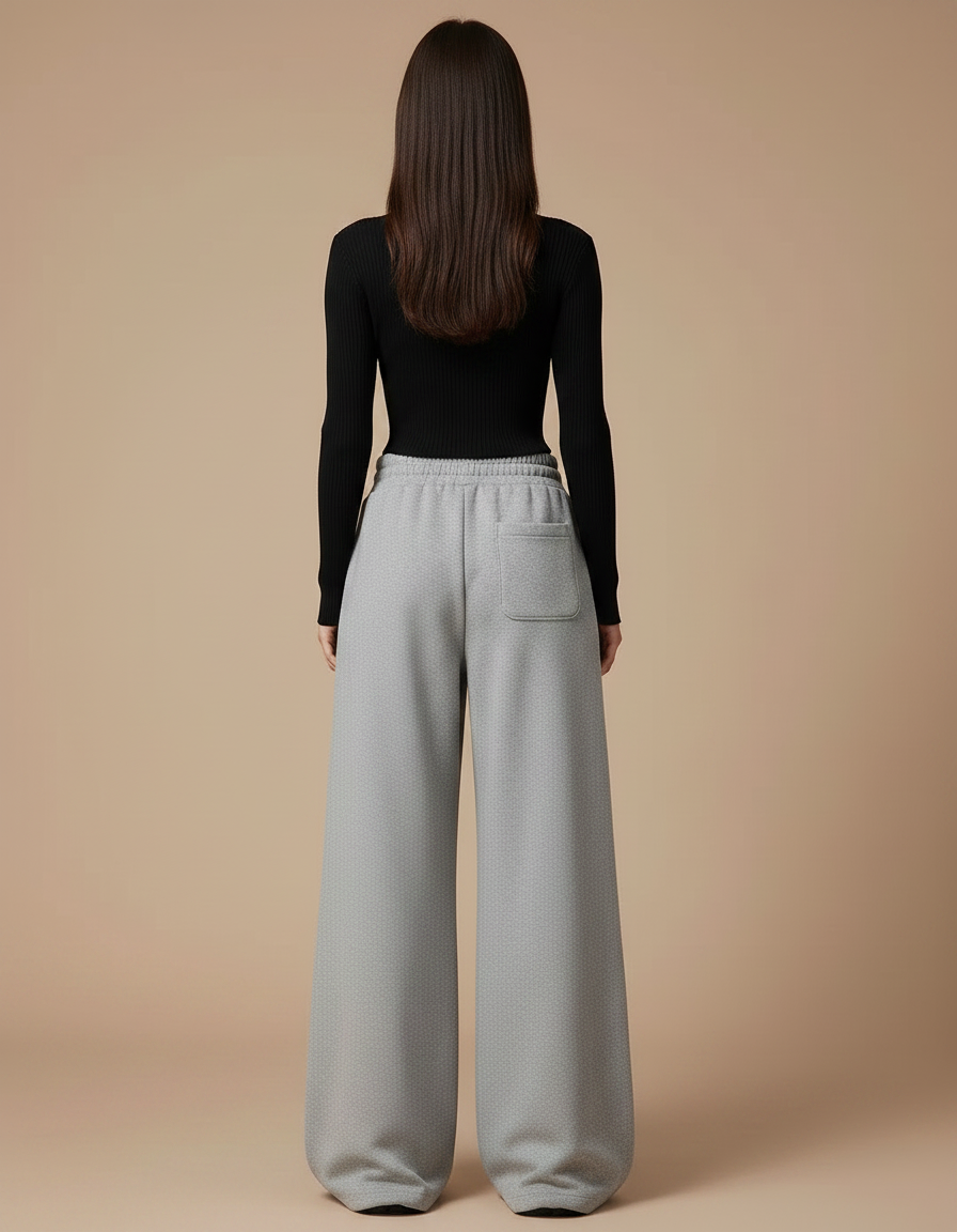 Pantalon Parachute Gris Ample Cordon Décontracté Molletonné - vue 2