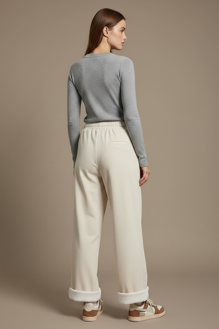 Pantalon Parachute Crème Côtelé Ample Doublé Polaire - Beige Cordé - vue 2