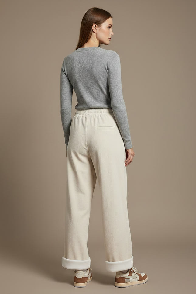 Pantalon Parachute Crème Côtelé Ample Doublé Polaire - Beige Cordé - vue 2