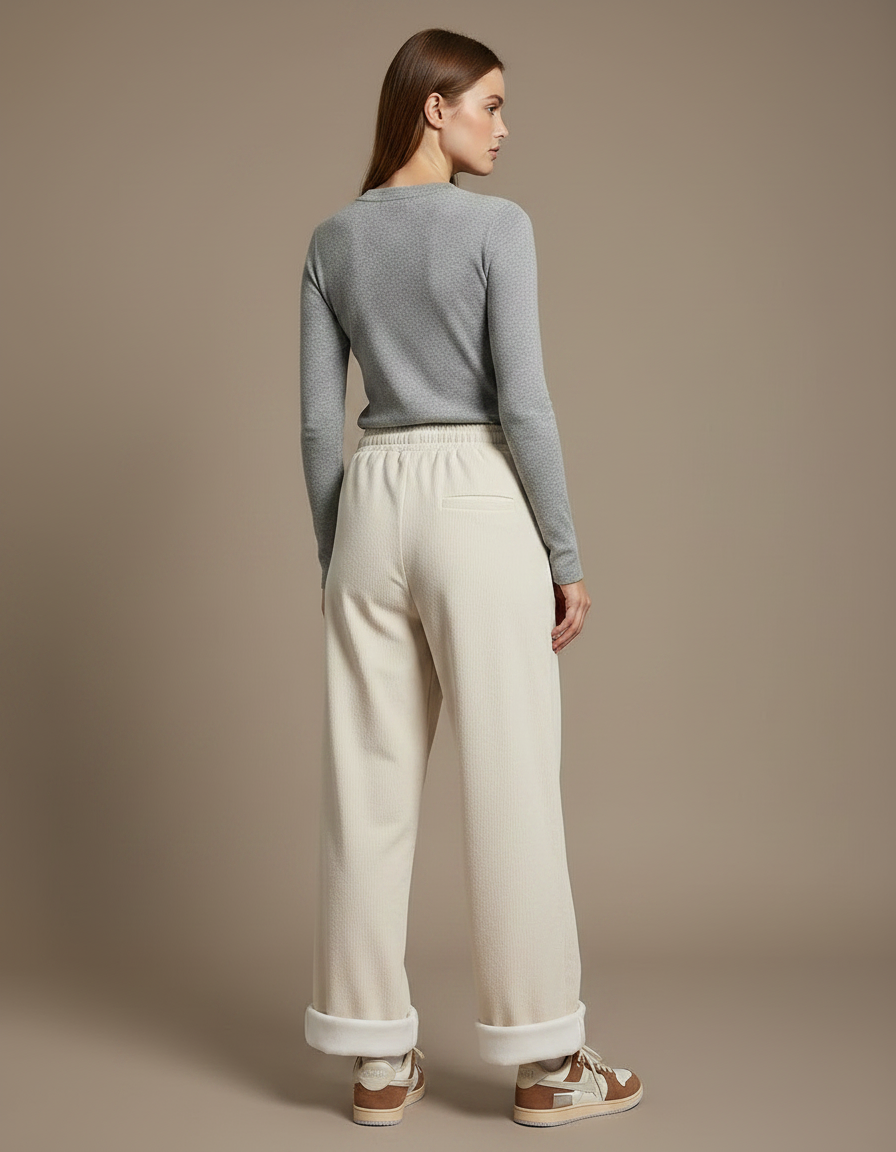 Pantalon Parachute Crème Côtelé Ample Doublé Polaire - Beige Cordé - vue 2