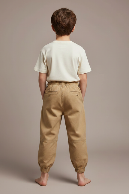 Pantalon Parachute Beige Ample Cargo Coton Enfant - vue 2