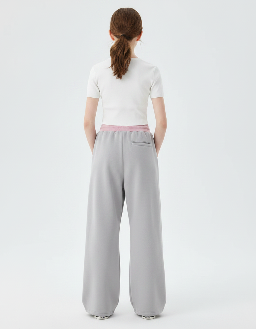 Pantalon Parachute Gris Ample Cordon Sport Fille - Molleton - vue 2
