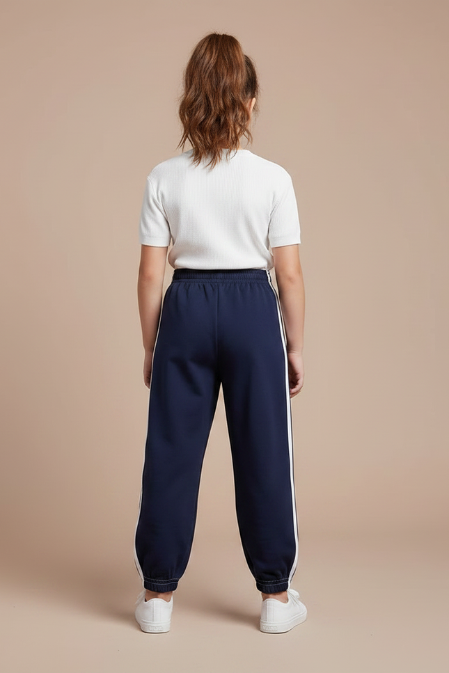 Pantalon Parachute Bleu Marine Ample Rayures Blanches Enfant - Molleton - vue 2