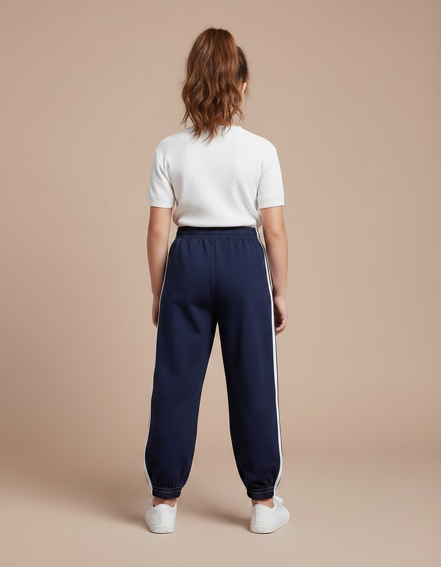 Pantalon Parachute Bleu Marine Ample Rayures Blanches Enfant - Molleton - vue 2