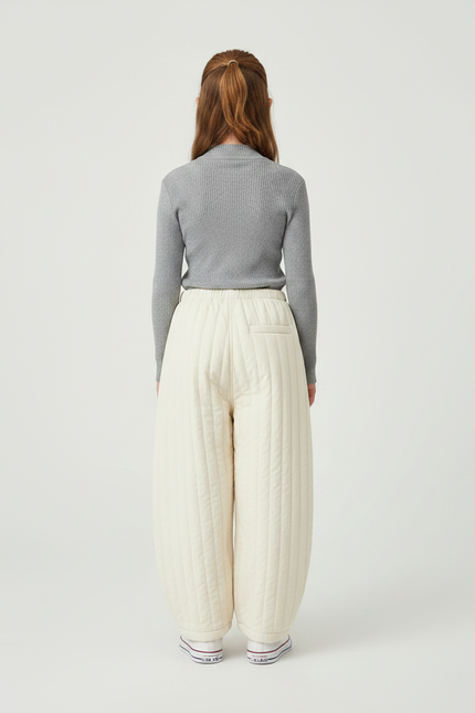 Pantalon Parachute Crème Matelassé Ample Enfant Hiver - Beige Molleton - vue 2