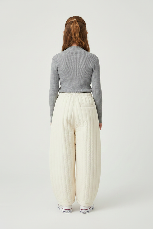Pantalon Parachute Crème Matelassé Ample Enfant Hiver - Beige Molleton - vue 2