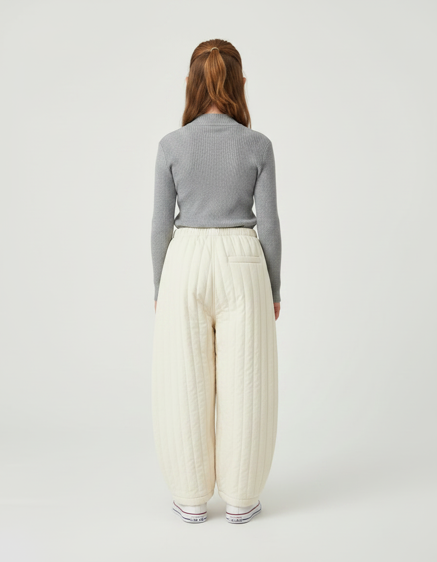 Pantalon Parachute Crème Matelassé Ample Enfant Hiver - Beige Molleton - vue 2