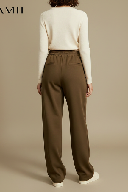 Pantalon Parachute Marron Ample Fluide Cordon Élastique - Kaki Polyester - vue 2