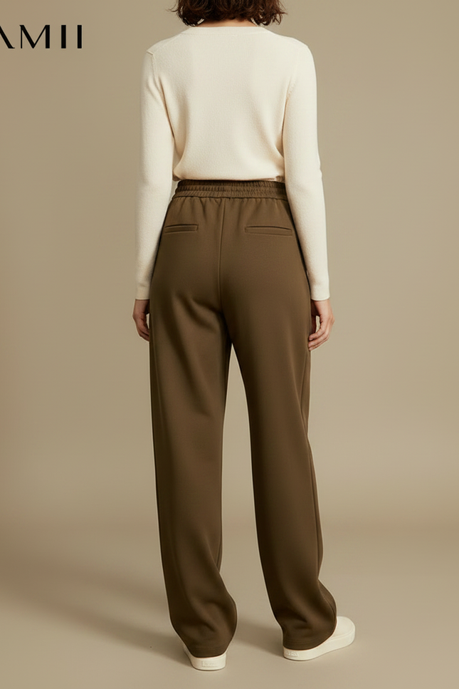 Pantalon Parachute Marron Ample Fluide Cordon Élastique - Kaki Polyester - vue 2
