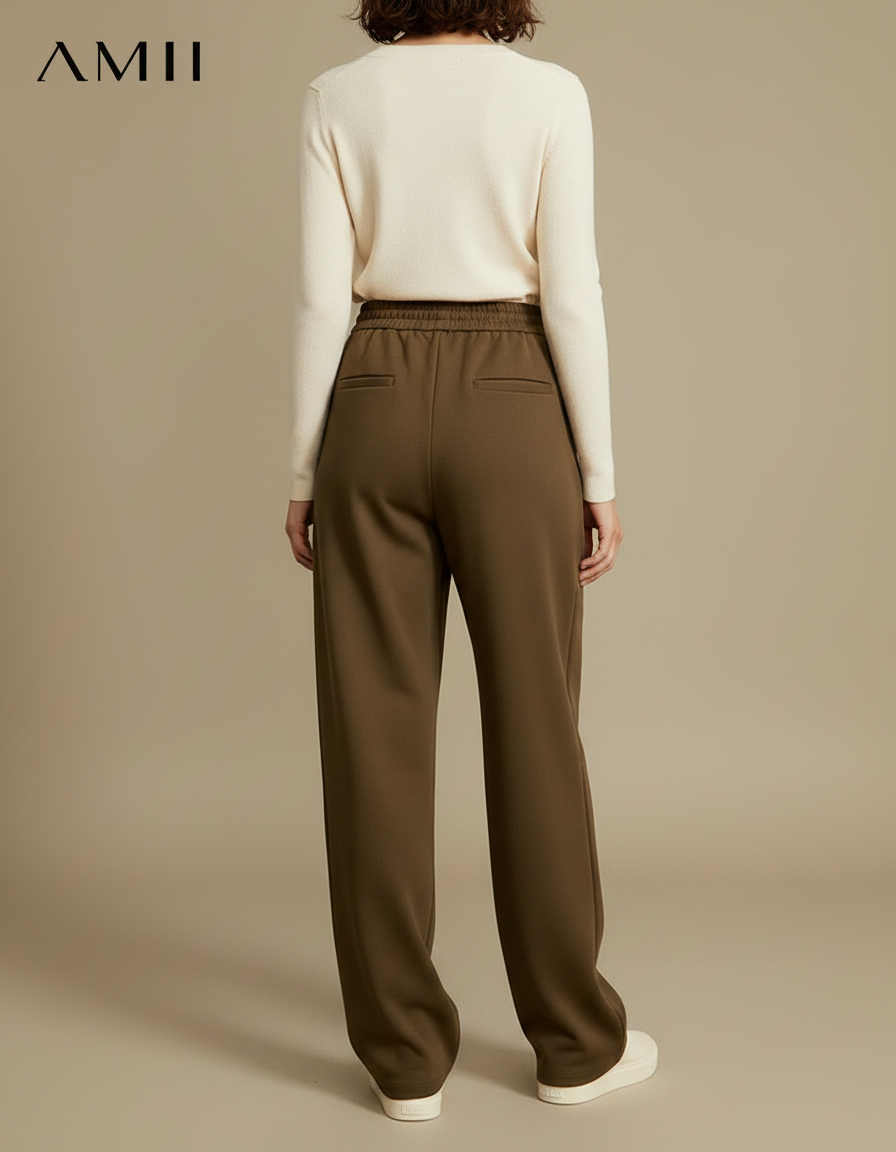 Pantalon Parachute Marron Ample Fluide Cordon Élastique - Kaki Polyester - vue 2