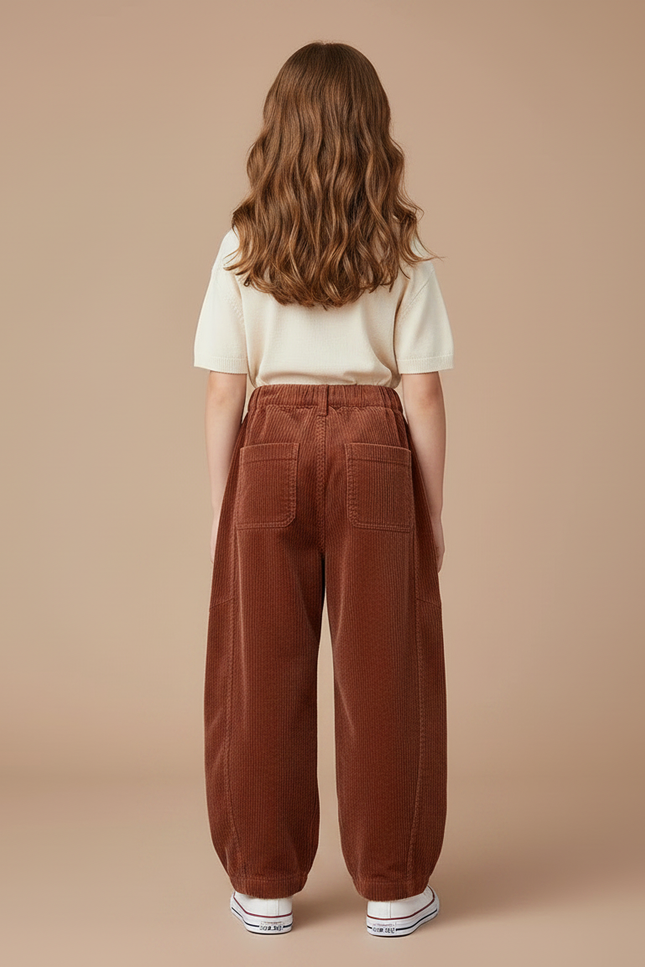 Pantalon Parachute Côtelé Marron Ample Décontracté Enfant - Cordé - vue 2