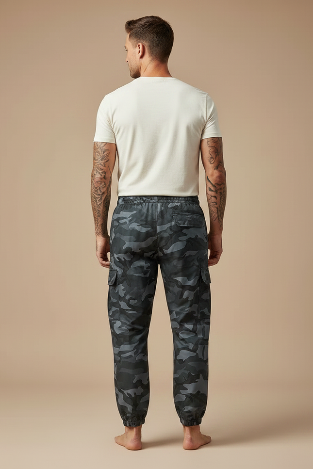 Pantalon Parachute Camouflage Gris Cargo Homme Décontracté - Polyester - vue 2