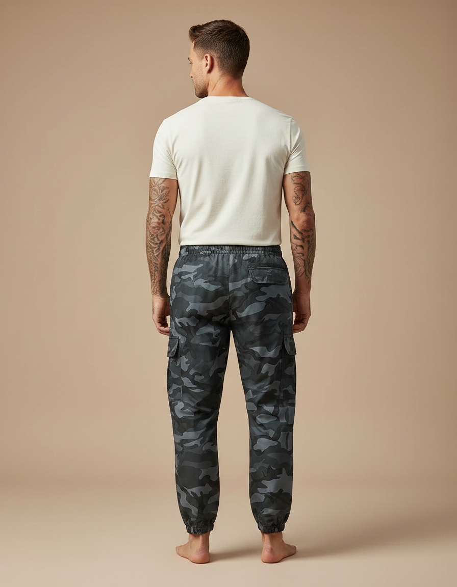Pantalon Parachute Camouflage Gris Cargo Homme Décontracté - Polyester - vue 2