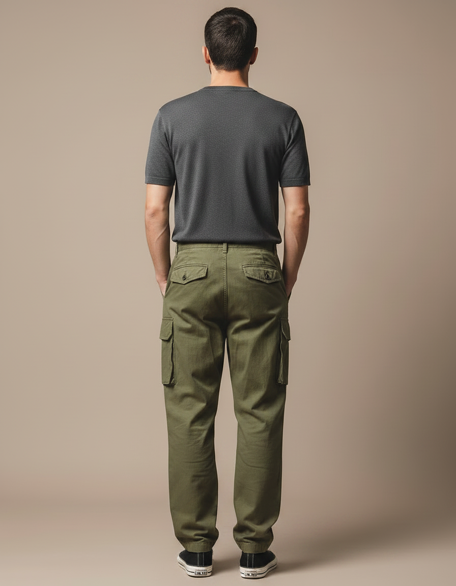 Pantalon Parachute Kaki Ample Coton Cargo - Toile - vue 2
