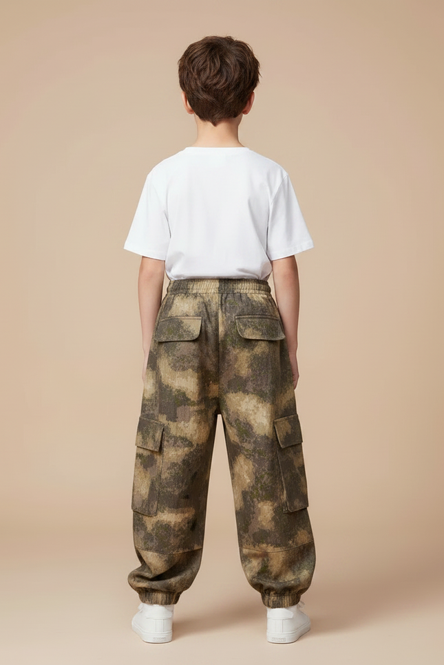 Pantalon Parachute Camouflage Cargo Ample Garçon Décontracté - Multicolore Toile - vue 2