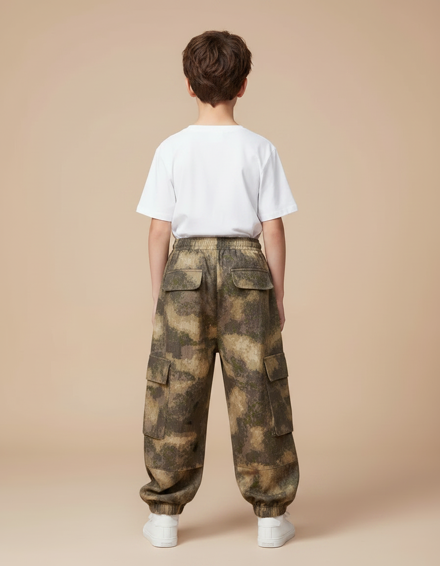 Pantalon Parachute Camouflage Cargo Ample Garçon Décontracté - Multicolore Toile - vue 2