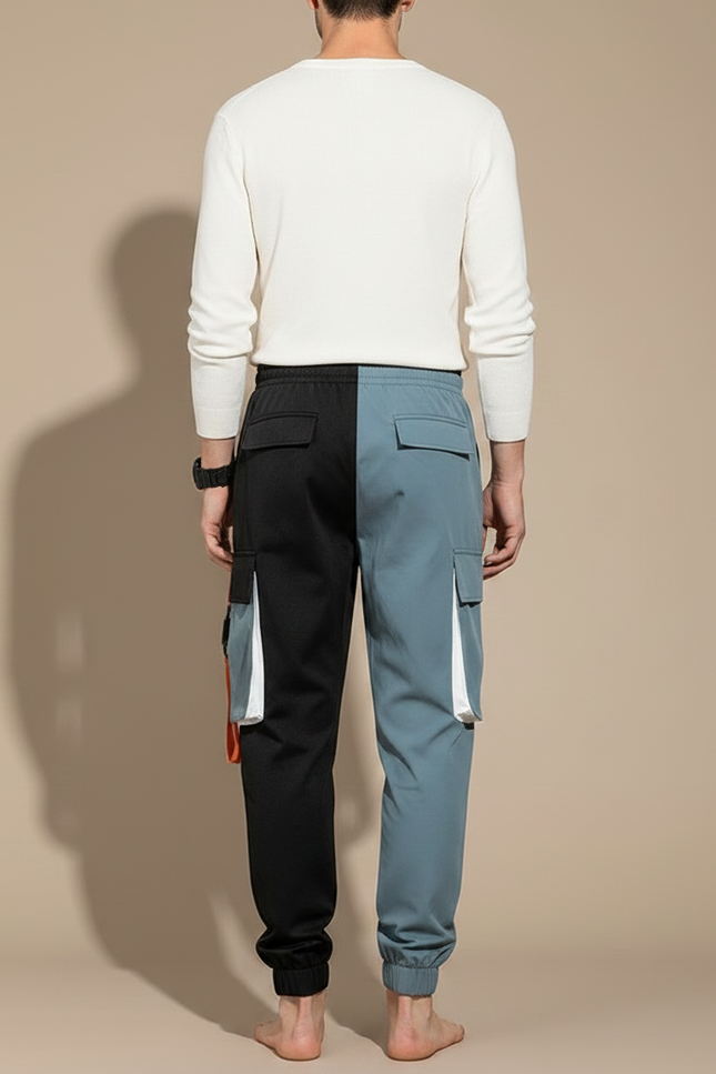Pantalon Parachute Bicolore Cargo Imprimé Cordon Homme - Multicolore Polyester - vue 2