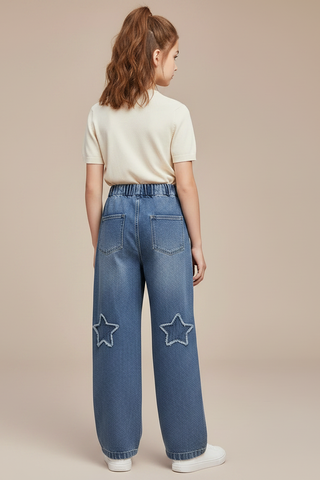 Pantalon Parachute Denim Étoiles Ample Fille Jeans - Bleu - vue 2