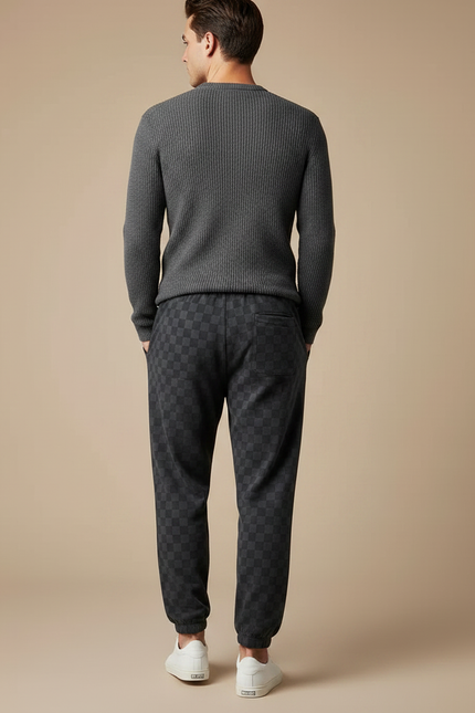 Pantalon Parachute Carreaux Velours Décontracté Homme - Gris - vue 2