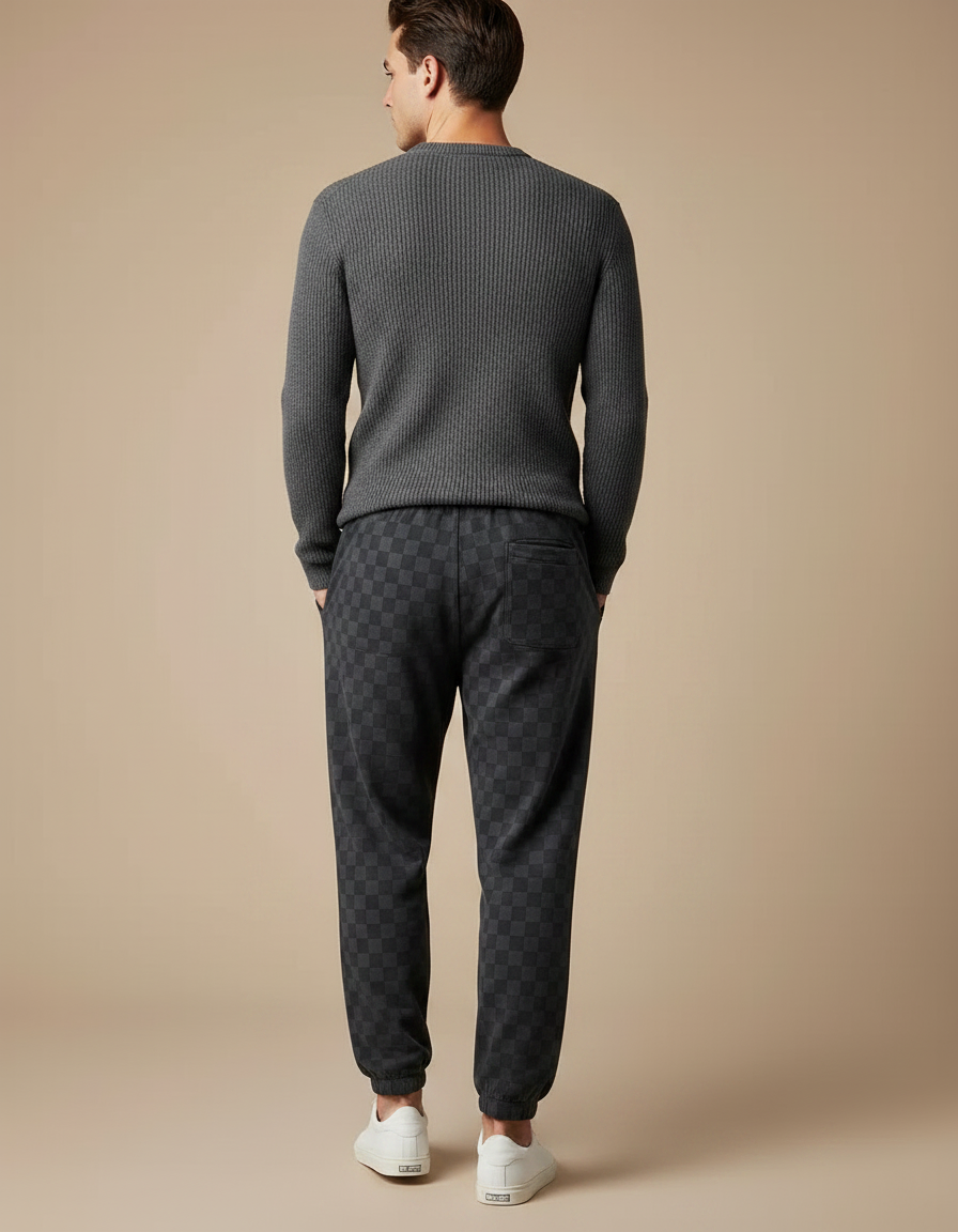 Pantalon Parachute Carreaux Velours Décontracté Homme - Gris - vue 2