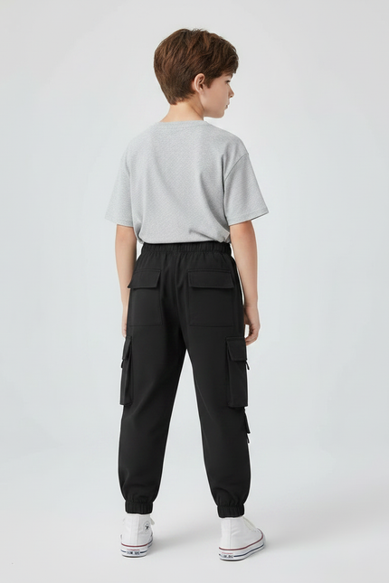 Pantalon Parachute Noir Cargo Ample Enfants Sport - Polyester - vue 2