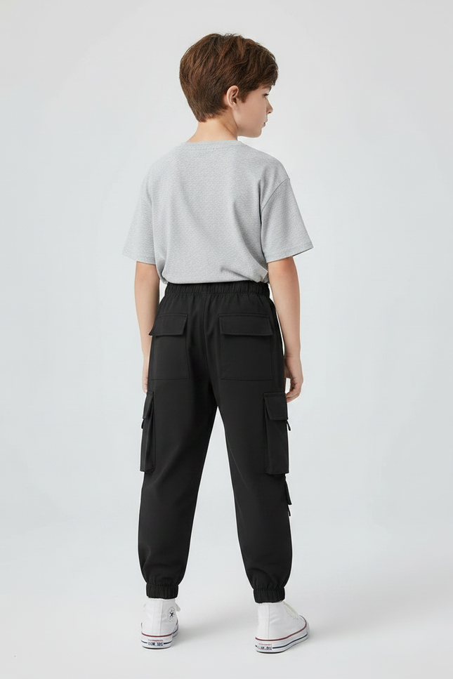 Pantalon Parachute Noir Cargo Ample Enfants Sport - Polyester - vue 2