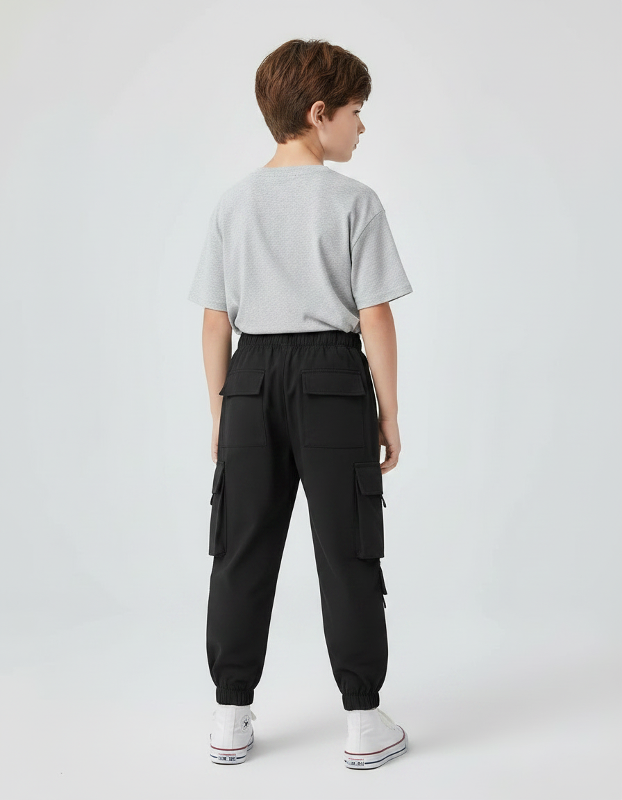 Pantalon Parachute Noir Cargo Ample Enfants Sport - Polyester - vue 2