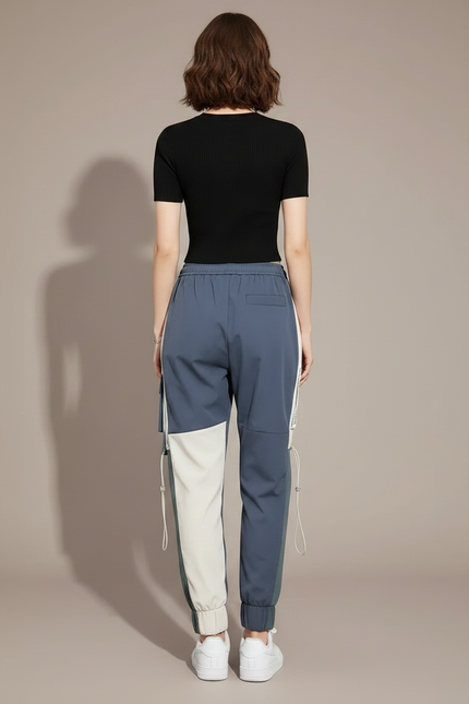 Pantalon Parachute Bicolore Cargo Streetwear Femme Joggers - Multicolore Polyester - vue 2