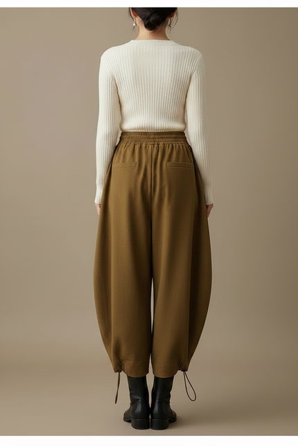 Pantalon Parachute Coton Ample Marron Taille Haute Femme - Molleton - vue 2
