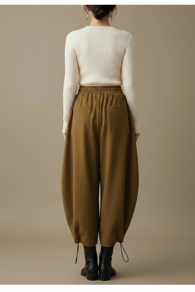 Pantalon Parachute Coton Ample Marron Taille Haute Femme - Molleton - vue 2