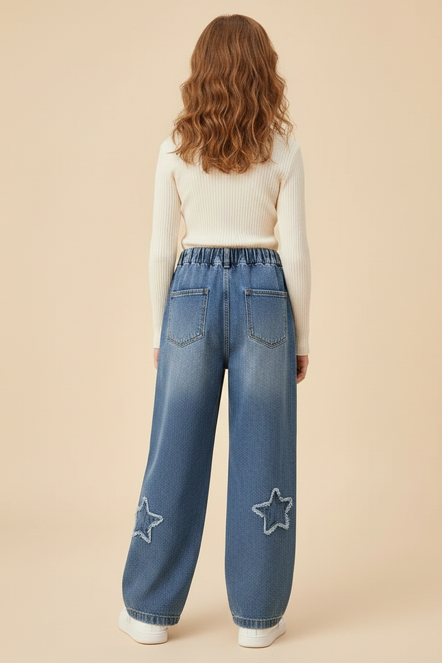 Pantalon Parachute Denim Étoiles Ample Fille Bleu - Jean - vue 2