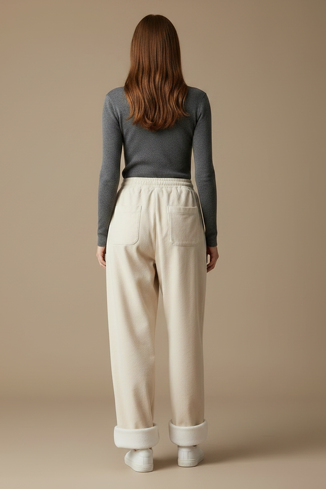 Pantalon Parachute Beige Côtelé Ample Décontracté Doublé Polaire - Cordé - vue 2