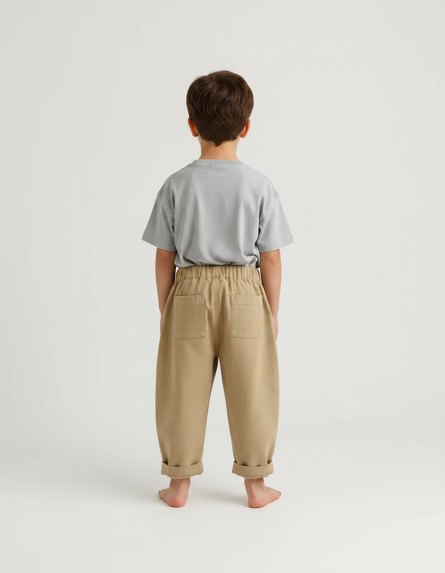Pantalon Parachute Beige Coton Ample Brodé Étoile Lune - vue 2